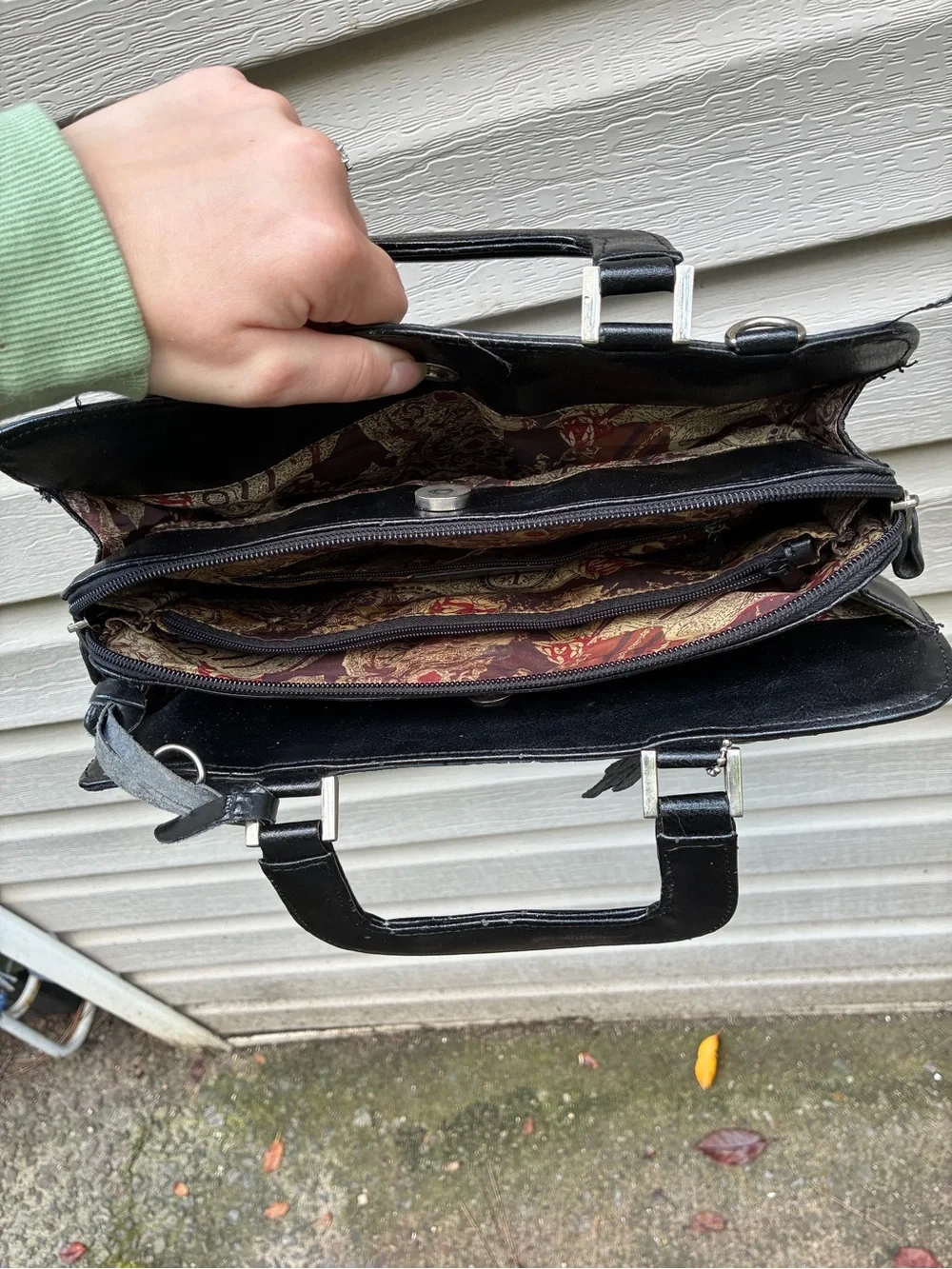 Black Structured Croc-Embossed Men’s Briefcase with Heart Accent